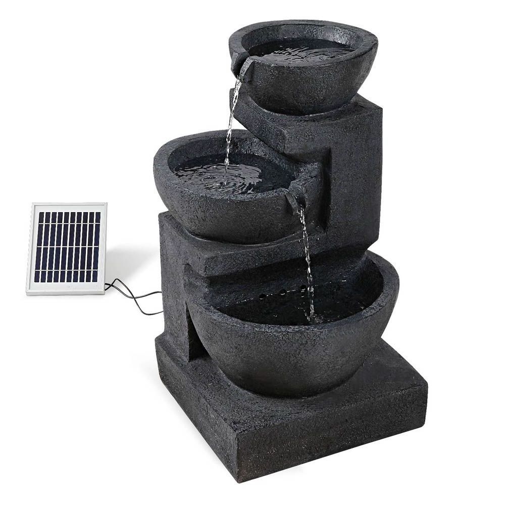 Cascading Bowls Solar with Battery Backup Water Fountain with LED Light