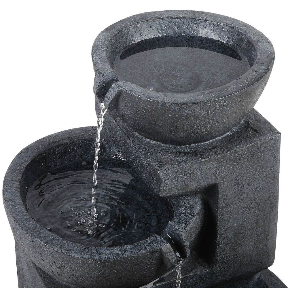 Cascading Bowls Solar with Battery Backup Water Fountain with LED Light