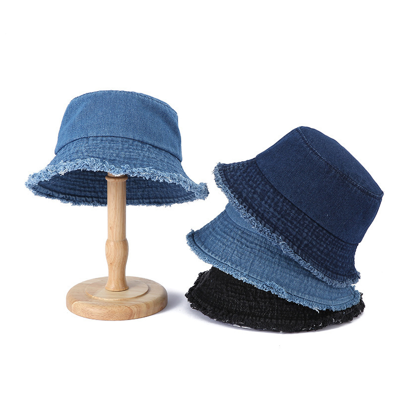 Hot Selling Eco Custom Traveling Woman Frayed Denim Jeans Bucket Hat Distressed Vintage Fisherman Beach Summer Bucket Hats