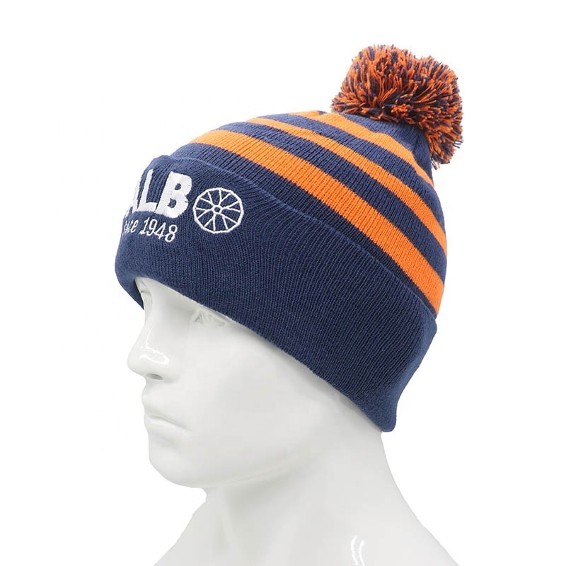 Wholesale Custom Knitted Beanie Four Season Hot Sale Stripe Beanie With Custom Logo