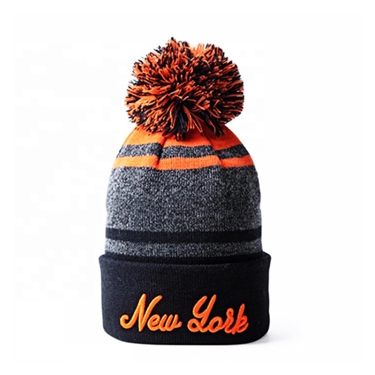 custom beanies manufacturers winter beanie  3D embroidery bobble hats