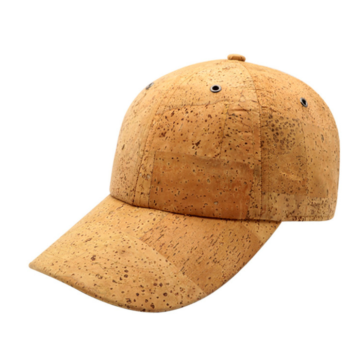 Men Eco Friendly Sustainable Recycled Cork Wooden Material 6 Panel Unstructured Curved Brim Sports Baseball Snapback Caps Hats