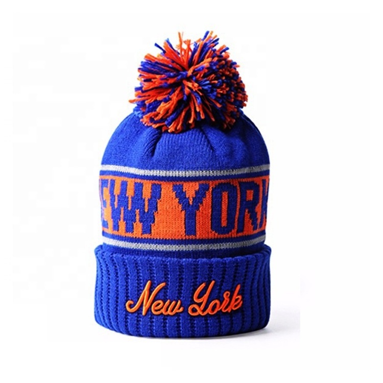 custom beanies manufacturers winter beanie  3D embroidery bobble hats