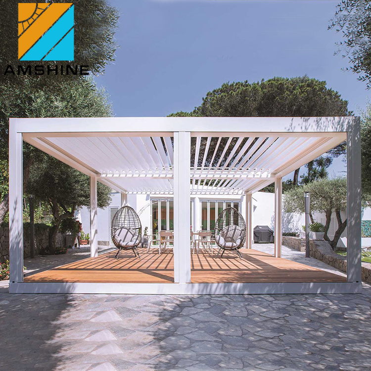 Aluminum louver roof pergolas and gazebos outdoor with glass sliding doors and LED light