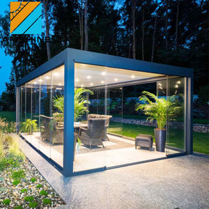 Aluminum louver roof pergolas and gazebos outdoor with glass sliding doors and LED light