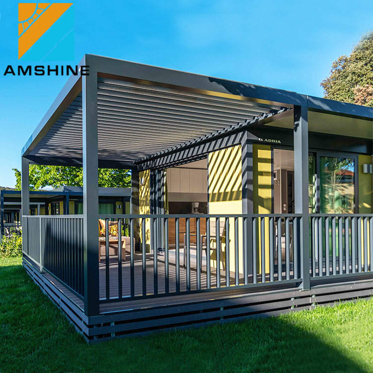 Aluminum louver roof pergolas and gazebos outdoor with glass sliding doors and LED light