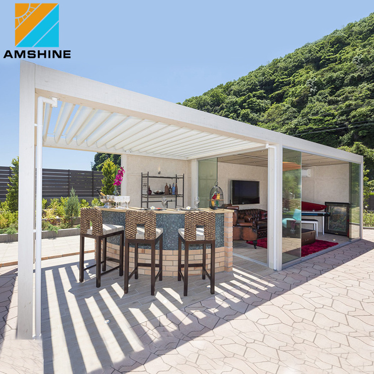 Aluminum Motorized Waterproof Pergola Covers Sunshade Louvered Roof Gazebo With Louvre