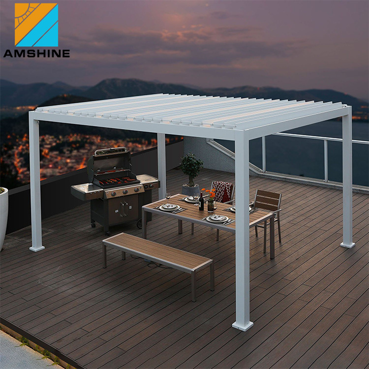 Outdoor waterproof gazebo aluminum retractable louver roof bioclimatic motorized pergola