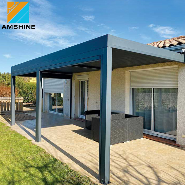 Outdoor waterproof gazebo aluminum retractable louver roof bioclimatic motorized pergola