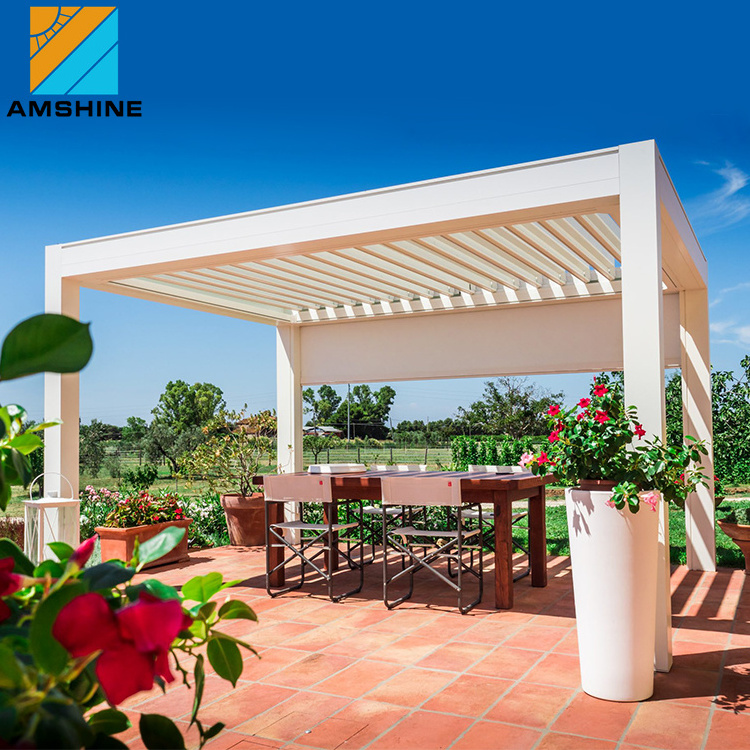 Outdoor Motorized Bioclimatic Opening Louver Roof Aluminum Gazebo With Led Light