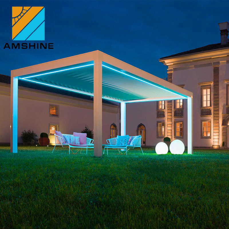 Smart Control Leisure Pergola Garden Louvered Roof Motorized Aluminium Gazebo For Swimming Pool