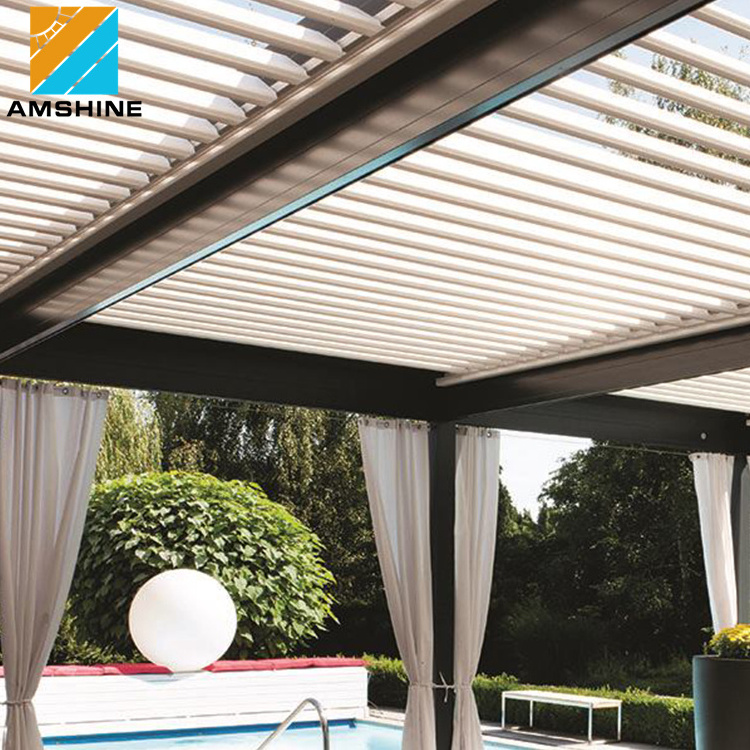 Outdoor Motorized Opening Roof Louver Pergola Module Waterproof Garden Gazebo With Side Blind