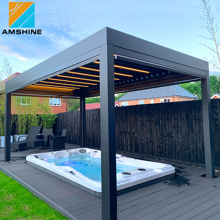 Outdoor Motorized Opening Roof Louver Pergola Module Waterproof Garden Gazebo With Side Blind