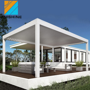 Garden Automatic Waterproof White Aluminum Pergola Gazebo 10 x 13 With Adjustable Louvre Roof