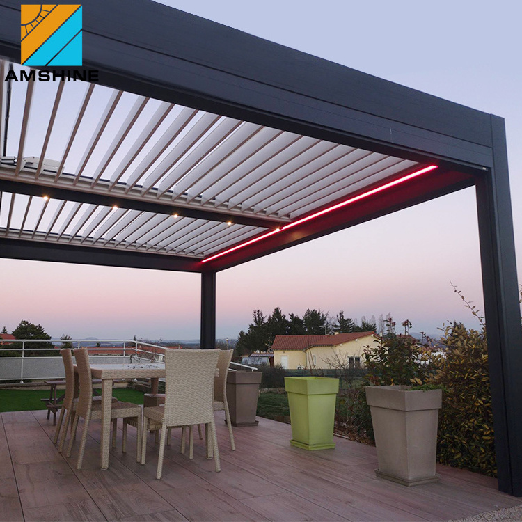 Aluminum Pergola Supplier Outside Shade Covered Gazebo Designs Grey Louvered Pergola With Retractable Roof for USA