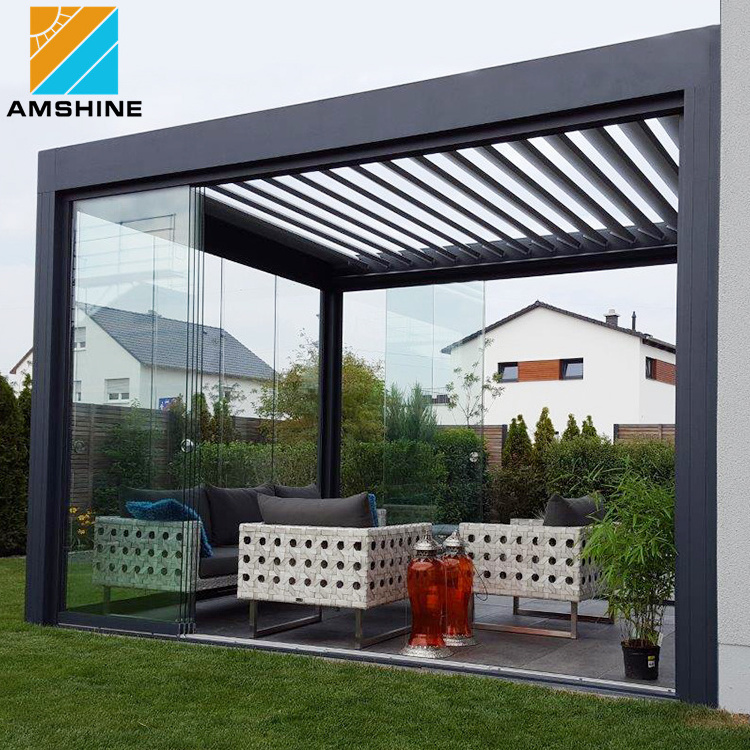 Aluminum Pergola Supplier Outside Shade Covered Gazebo Designs Grey Louvered Pergola With Retractable Roof for USA