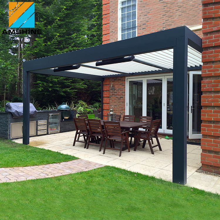 Rain proof 10 x 14 hardtop gazebo outdoor aluminum pergola bioclimatique for garden patio backyard gray louver roof