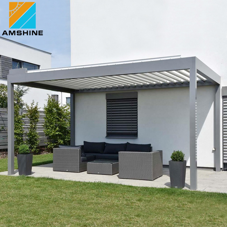 Modern Design Motorized Waterproof Garden Balcony Louvered Roof Covering Pergola Gazebo with Curtain