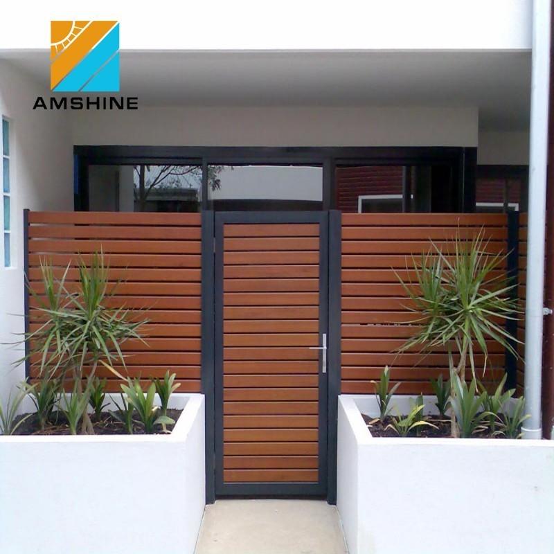 Hot sales aluminium wood grain slat privacy fence panel gate for house