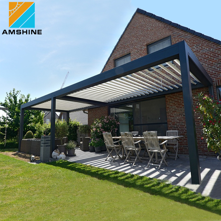 Outdoor free-standing pergola aluminium bioclimatic folding louver roof electric gazebo with built-in lighting