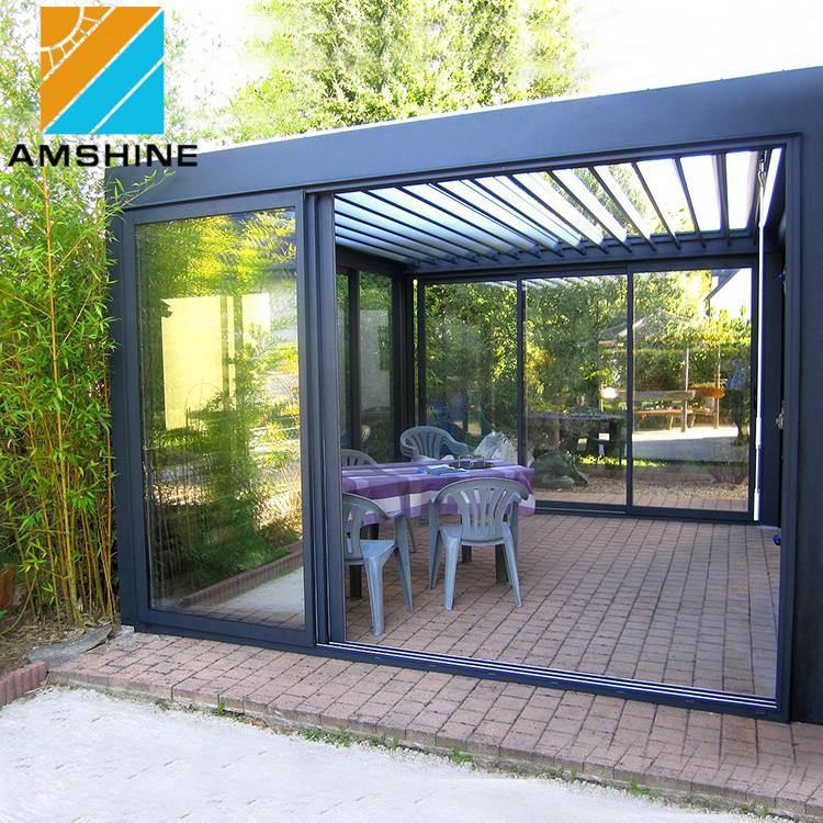 3x4 Garden buildings motorized open roof aluminium pergola with rotating louvers and side curtain