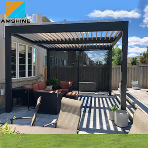 Opening Louver Roof Motorized Sunshade Garden Aluminium Gazebo Patio Cover Outdoor Adjustable Louvered Pergola With Side Curtain