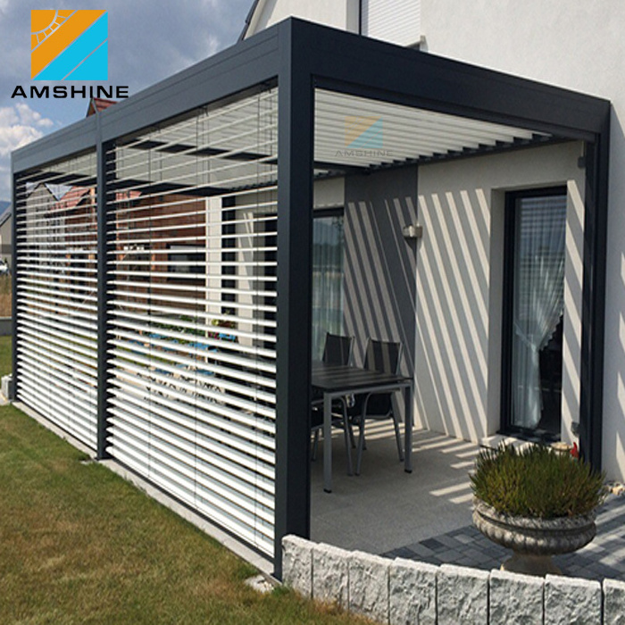 Outdoor motorized aluminium flat roof garden 4 x 4m gazebo