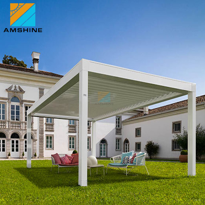 Outdoor motorized aluminium flat roof garden 4 x 4m gazebo