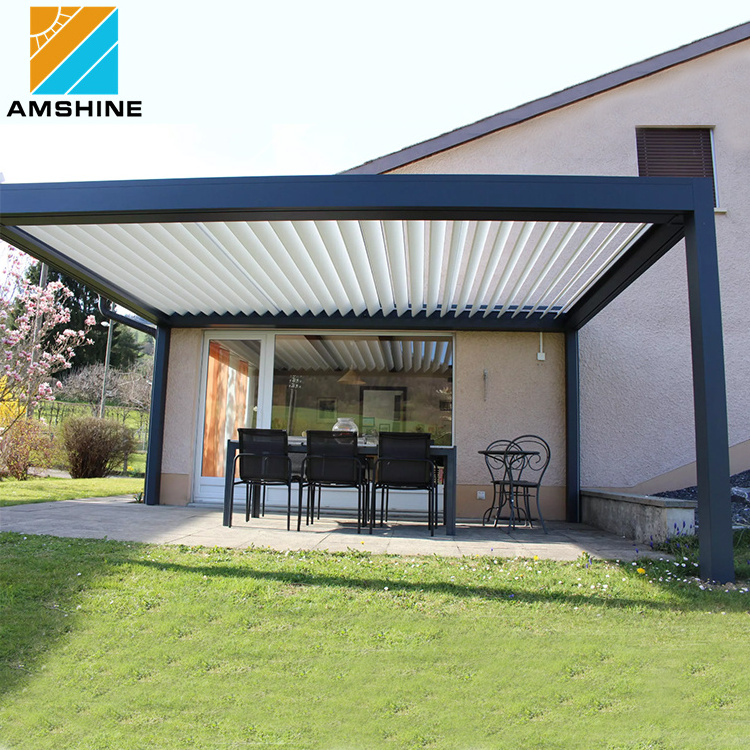 Outdoor pergola patio roof system waterproof louvre roof aluminum electric gazebo for garden