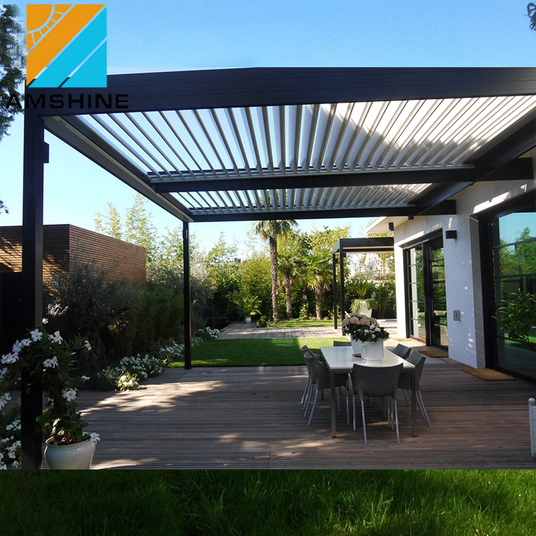 3x4 Garden buildings motorized open roof aluminium pergola with rotating louvers and side curtain