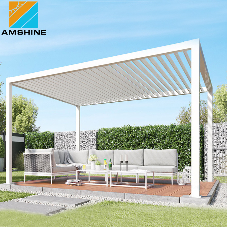 Outdoor free-standing pergola aluminium bioclimatic folding louver roof electric gazebo with built-in lighting