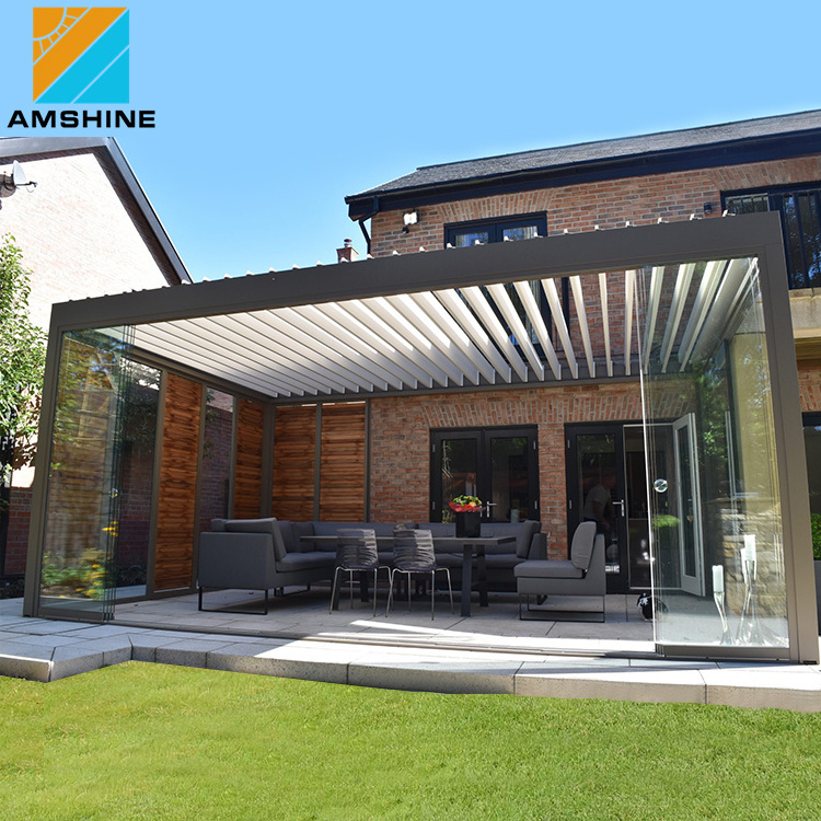 Louvered roof kits outdoor remote control pergola aluminium bioclimatic electric pergola sliding glass