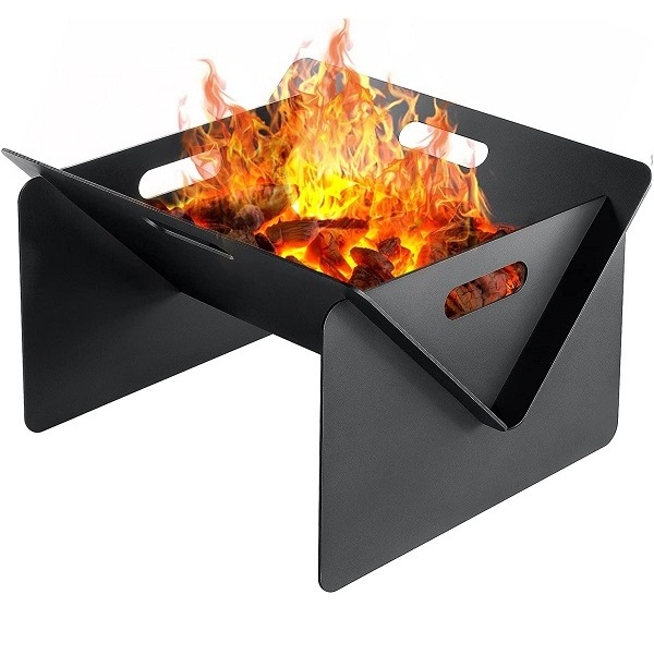 Square Fire Pit Basket Large Black Metal BBQ Outdoor Garden Heater Log Burner Outdoor Wood Burning Fire Pit for Patio Backyard