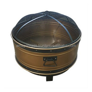 Modern Metal Alloy Round Fire Pit Fire Pit for Home Garden Metal Iron Fire Pit with Mesh Cover & Swivel Handle