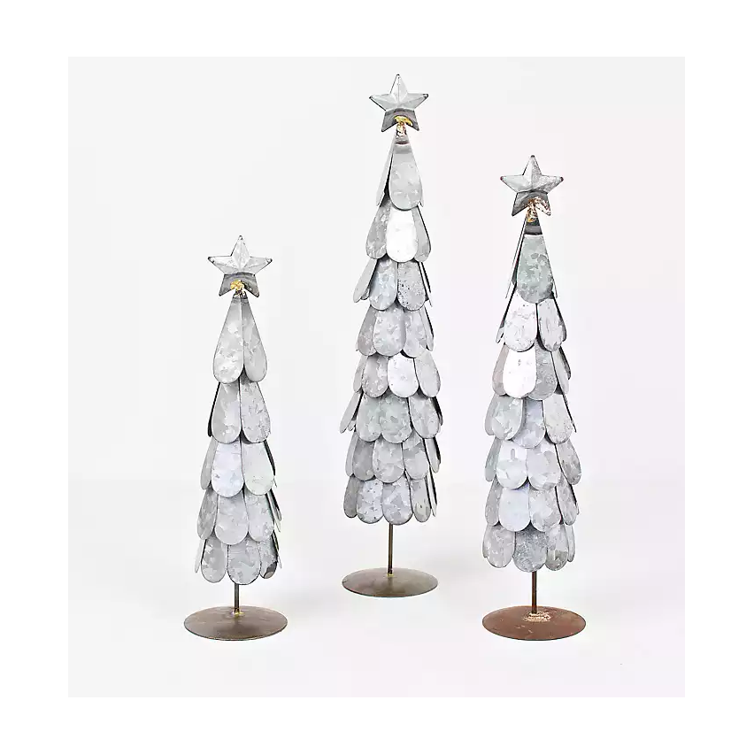 Christmas Decoration Object Galvanized Metal Tree with Star Home Festival Party Christmas Decoration with Wooden Base