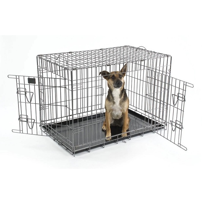 Cheap Price foldable big dog crates collapsible pet black stainless steel single door cages with roof for in house