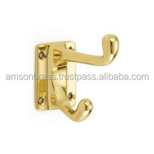 Solid Brass Shiny Polished Hook Decorative Metal Brass Coat Hooks Vintage Hooks Rail Handmade Simple Design