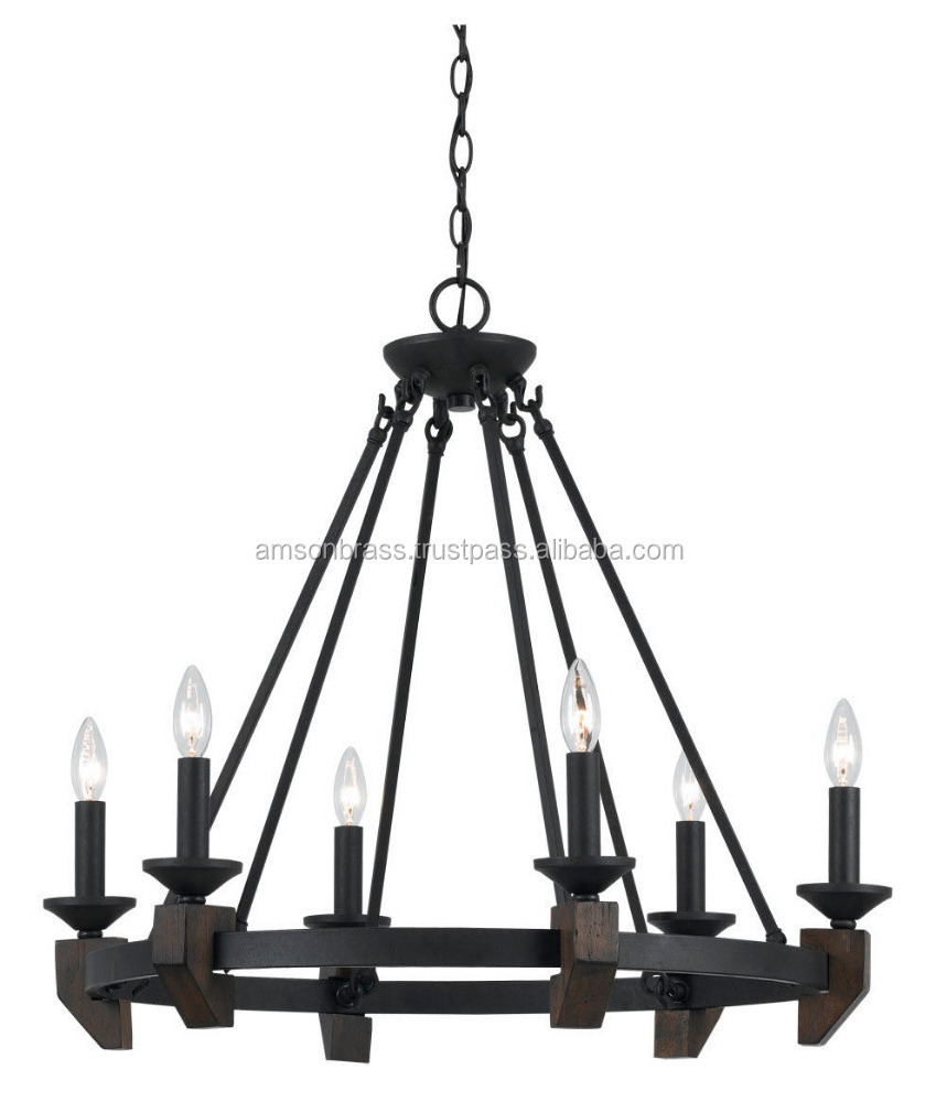 Hotel & Restaurant Decoration Metal Wrought Iron Solid Chandelier Decorative 8 Light Black Chandelier