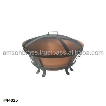 Modern Copper Fire Pit With Iron Black Finishes Mesh Lid