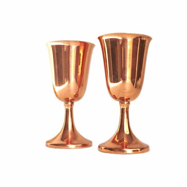 Set of 2 Different Size Goblet Glass Metal Brass Handmade Copper Plated Wine Goblet Modern Design Copper