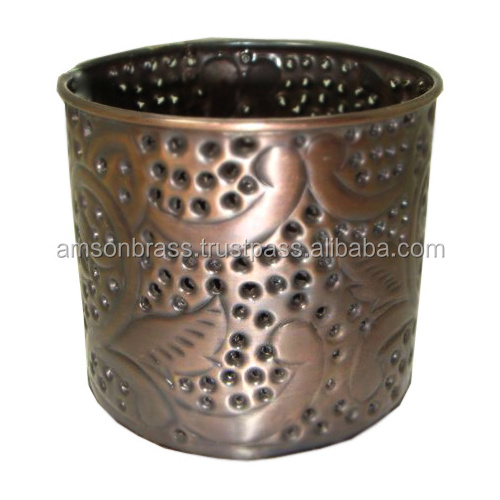 Copper Antique Finishes Embossed Design Votive Candle Holder Handmade Top Trending Hand Hammered Candle Votive