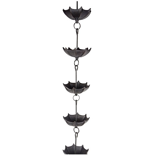 Umbrella Design Metal Iron Powder Coated Finished Rain Chain Home Garden Ornament Metal Rain Chain