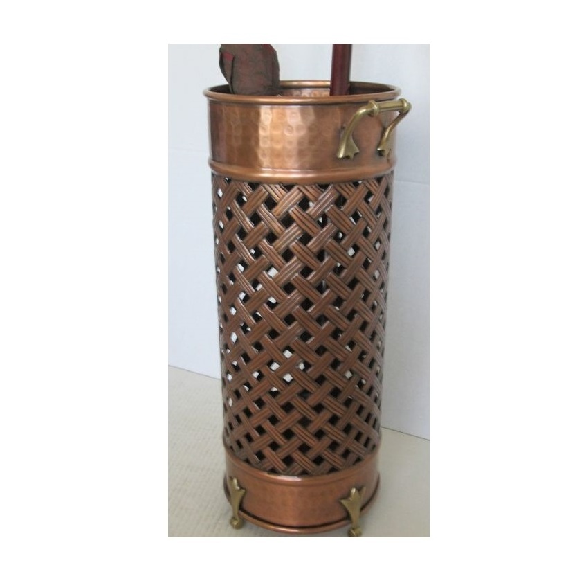 Metal Copper Umbrella Stand Wovenwork Pattern Metal Umbrellas Storage Rack Holder Display Indoor Office Hotel Umbrella Stand