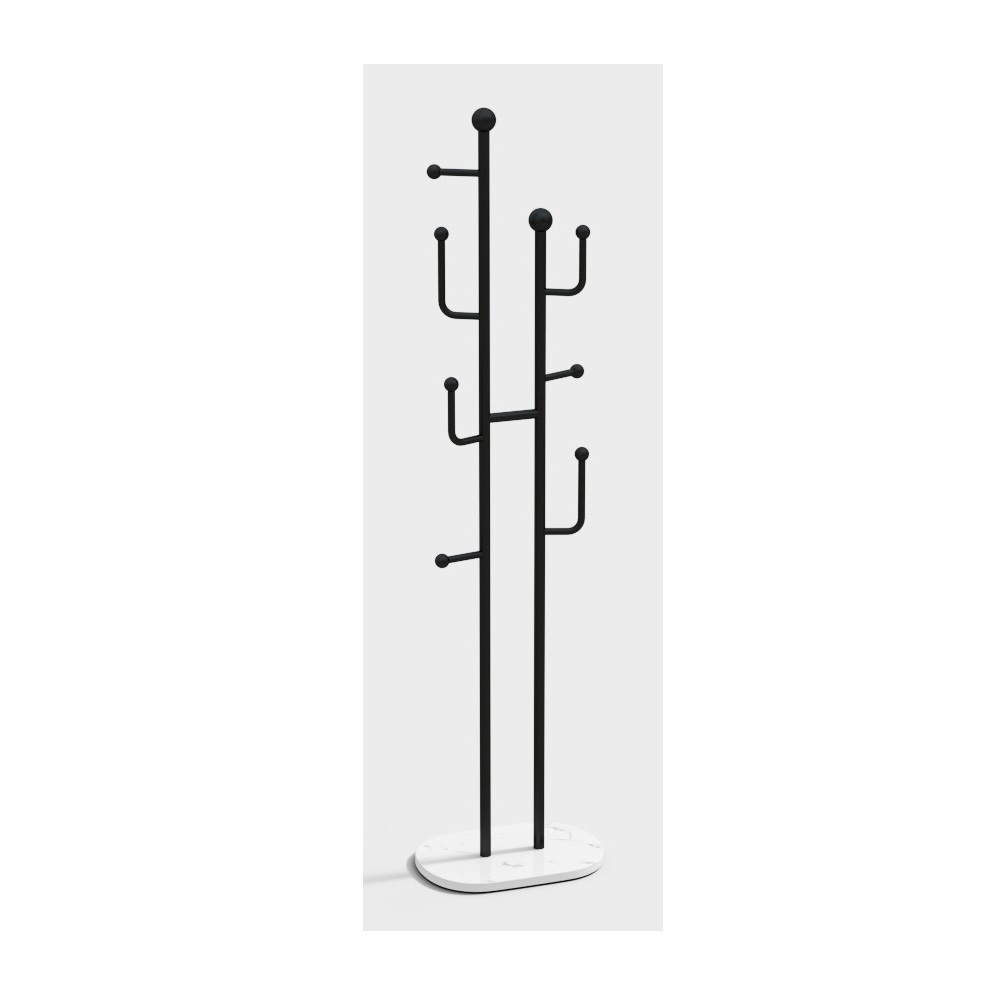 White Powder Coated Coat Rack Stand Hall Metal Standing Floor With Marble Base Tree Bedroom Clothes Hanger