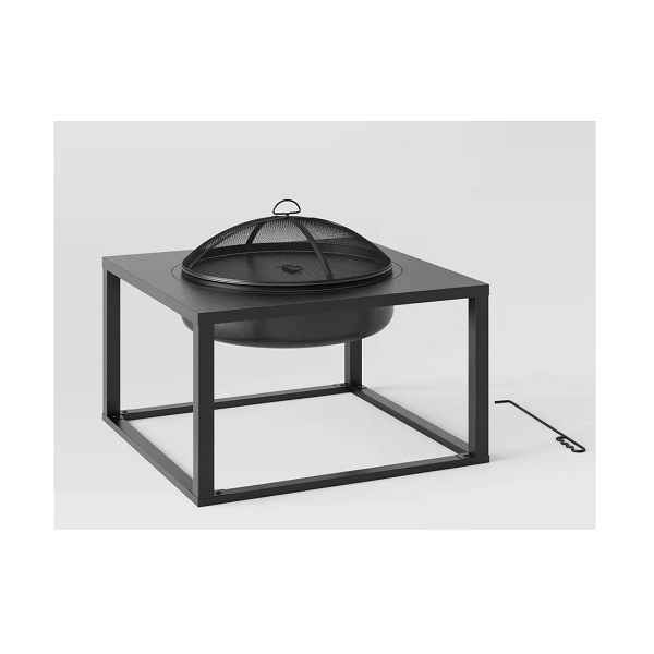 Square Shaped Iron Fire Pit Copper Plated Metal Hammered Fire Pit Barbecue Grill Outdoor Garden Fire Pit with Poker