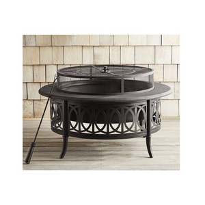 Firepit for Outside Patio Outdoor Round Wood Burning Firepit Table with Mesh Spark Screen and Fire Poker