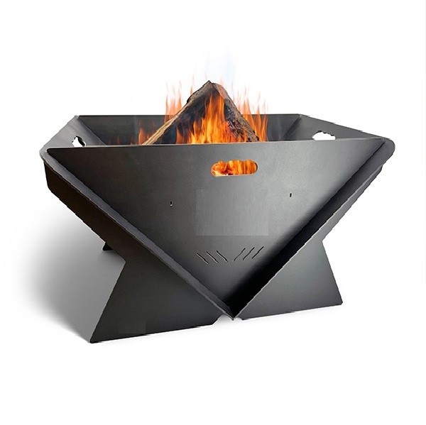 Black Coated Wood Burning Firepit BBQ Grill Steel Fire Bowl with Spark Screen Cover and Poker for Camping Beach Backyard