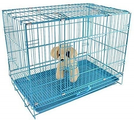 Easy to Move with Removable Tray Iron Cage/Crate/Kennel for Dog & Cat 18 Inch Sky Blue Metal Small Dog Cage