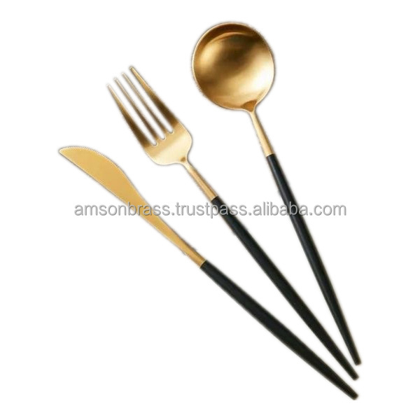 Customized Suppliers Material Recycled Kitchen Cooking Flatware Stainless Steel Golden Cutlery (Set of 5) for Weddings Hotel Use