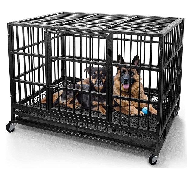 Metal Dog Kennel Indoor Hut Shape Heavy Duty Dog Crate for Medium and Small Pets Cage with Trays and Lock Front Open